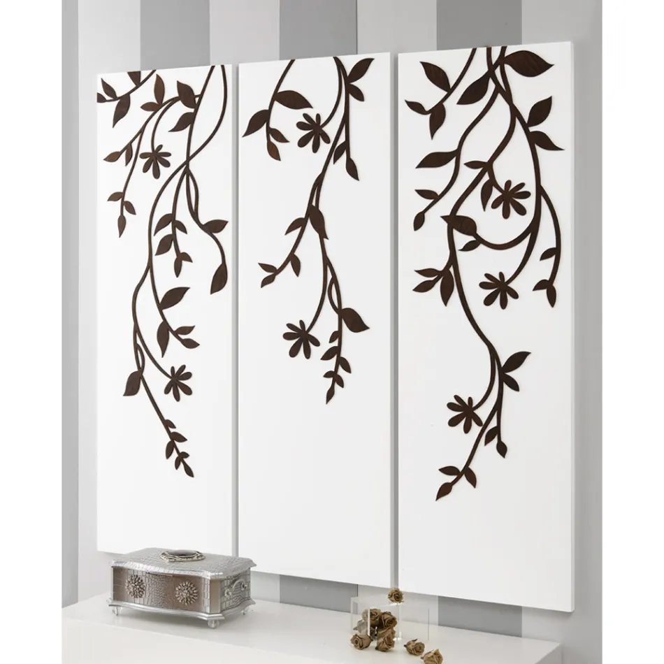 Composition of 3 Panels Depicting 3 Branches and Leaves Made in Italy - Barney Viadurini