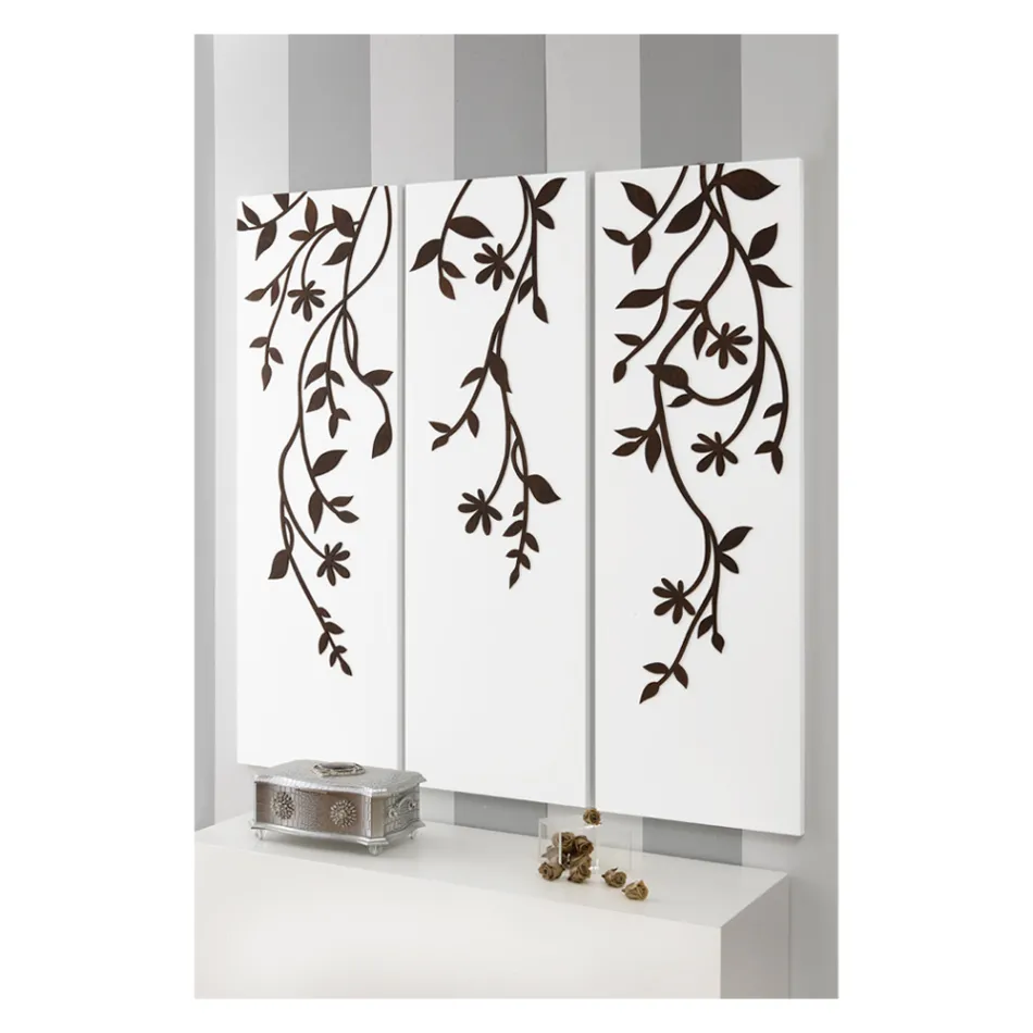 Composition of 3 Panels Depicting 3 Branches and Leaves Made in Italy - Barney Viadurini