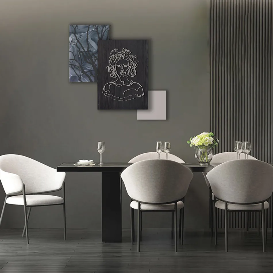 Composition of 3 Panels with the Stylization of Medusa Made in Italy - Ichika Viadurini