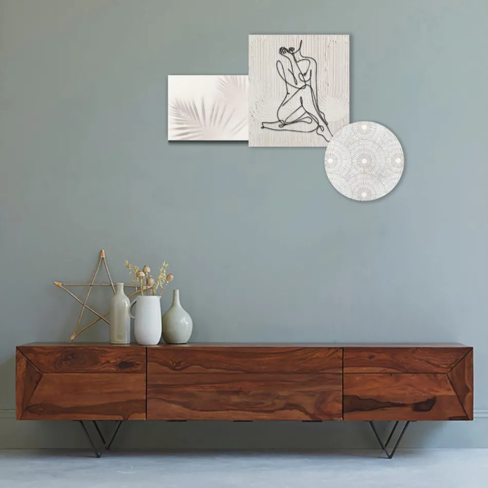 Composition of 3 Panels with the Stylization of a Woman Made in Italy - Kaori Viadurini