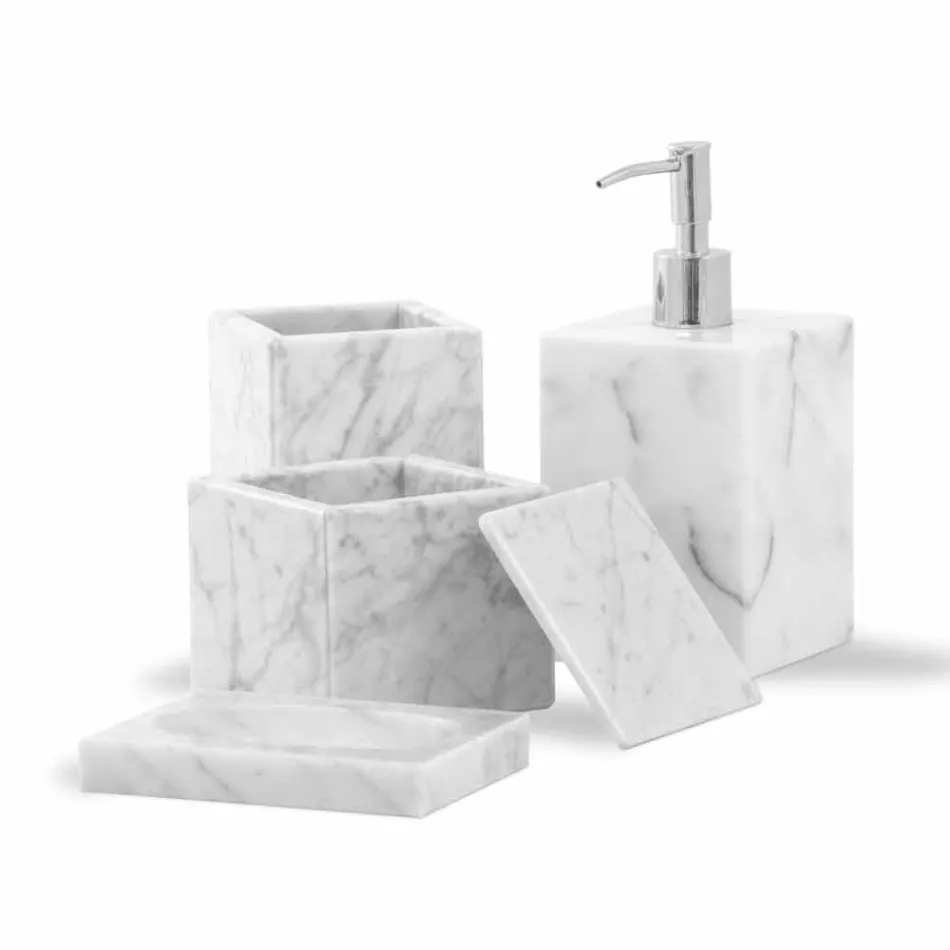Composition of Marble Bathroom Accessories Made in Italy, 4 Pieces - Deano Viadurini