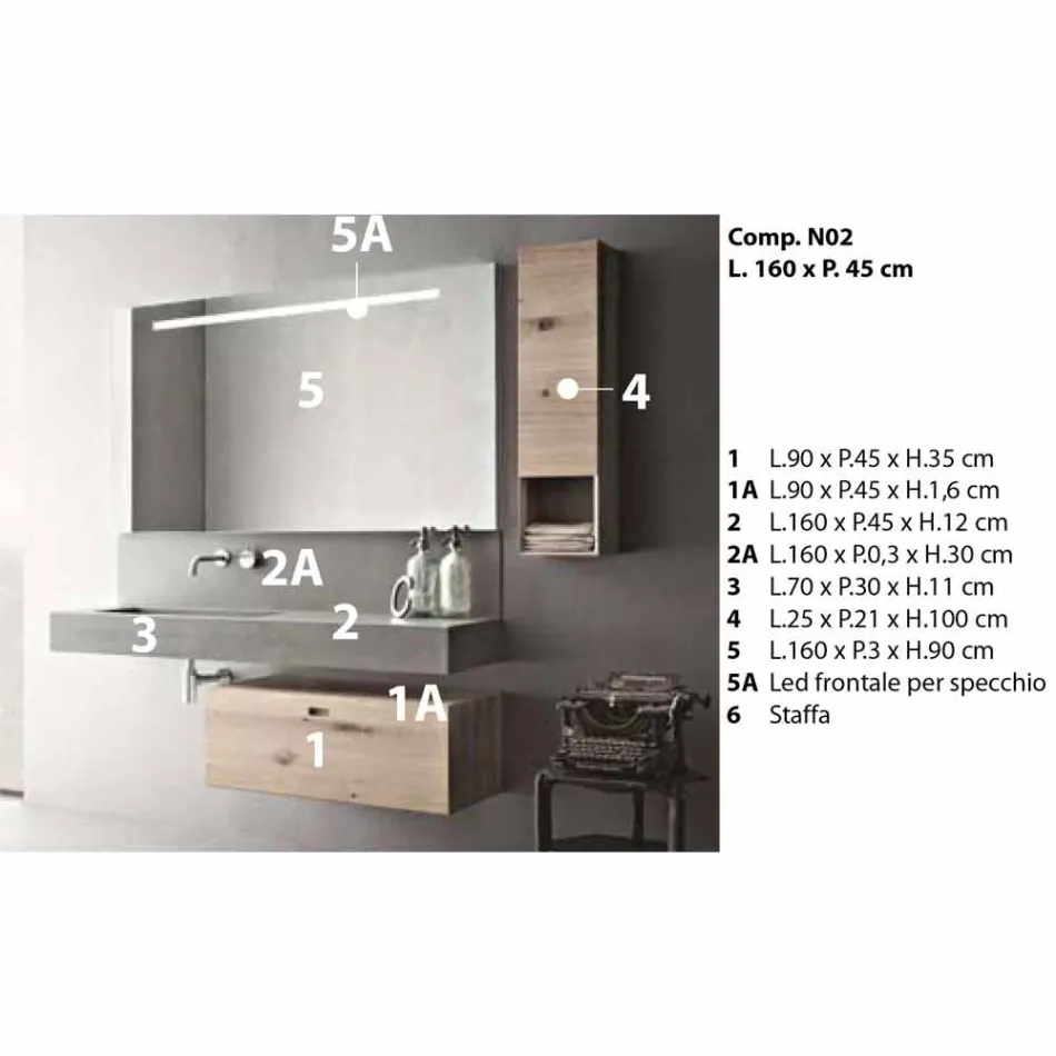 Design Composition for Bathroom Modern Suspended Furniture Made in Italy - Farart2 Viadurini