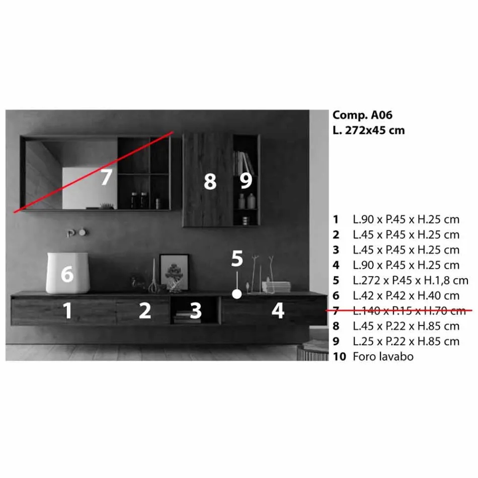 Composition of Modern Bathroom Furniture, Suspended Design Made in Italy - Callisi6 Viadurini