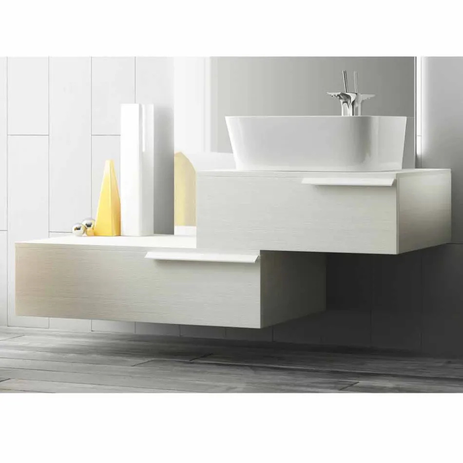 Happy modern lacquered wood suspended bathroom furniture composition Viadurini