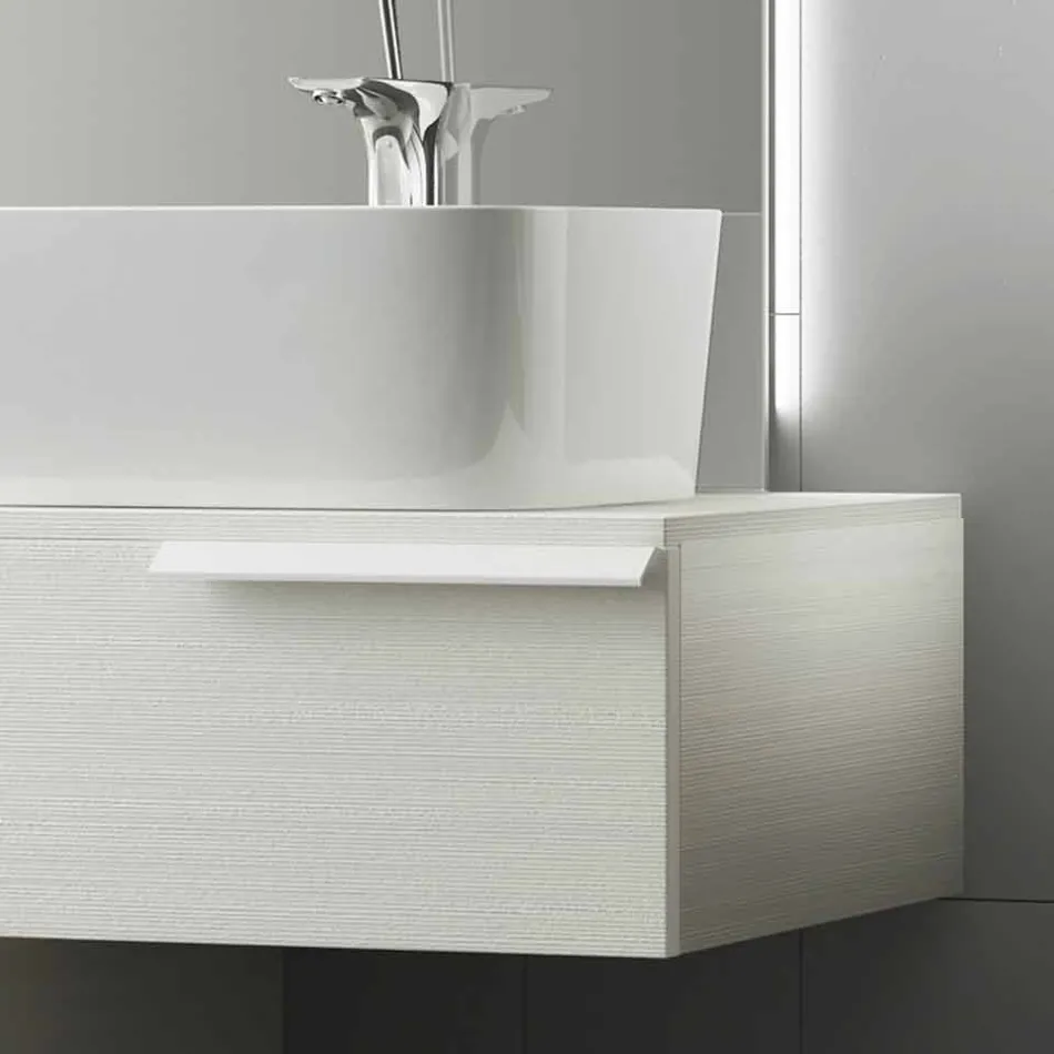 Happy modern lacquered wood suspended bathroom furniture composition Viadurini