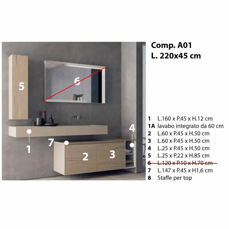 Modern and Suspended Bathroom Furniture Composition, Made in Italy Design - Callisi1 Viadurini