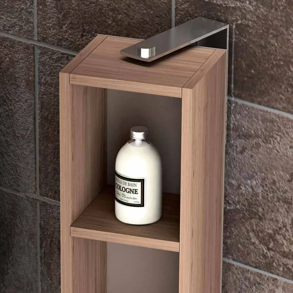 Composition of suspended bathroom furniture in wood design made Italy Genoa Viadurini