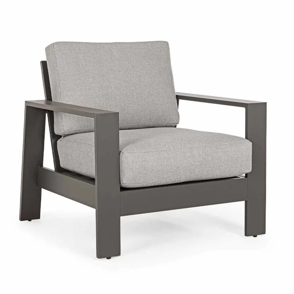 Outdoor Living Room Composition in Aluminum with Fabric Cushions - Yoshi Viadurini