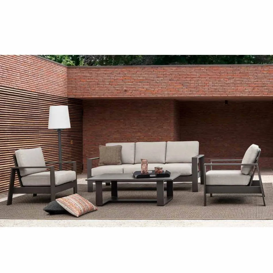 Outdoor Living Room Composition in Aluminum with Fabric Cushions - Yoshi Viadurini