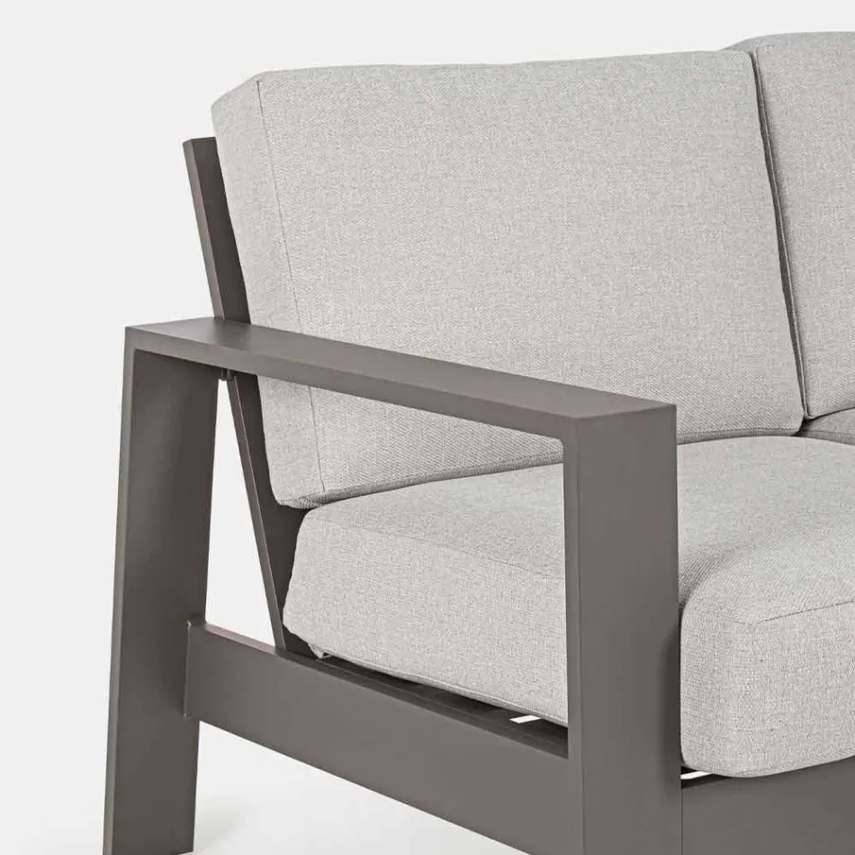 Outdoor Living Room Composition in Aluminum with Fabric Cushions - Yoshi Viadurini