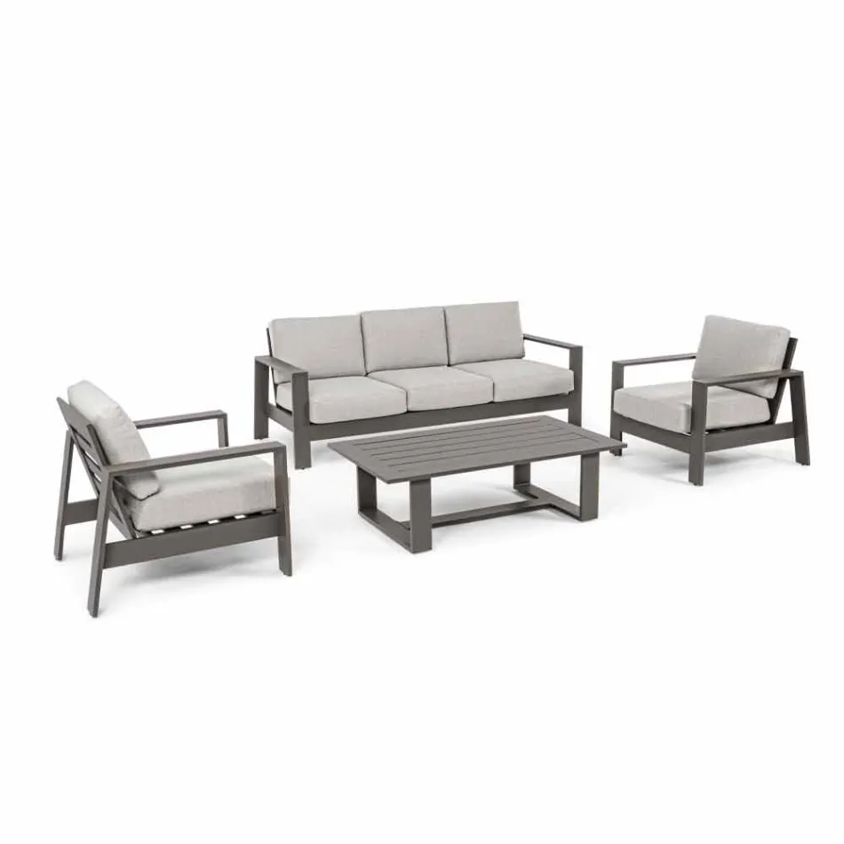 Outdoor Living Room Composition in Aluminum with Fabric Cushions - Yoshi Viadurini