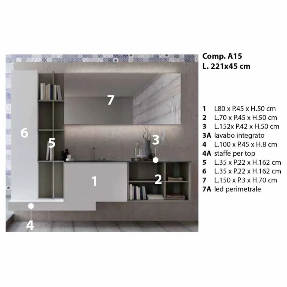 Suspended Bathroom Furniture Composition with Modern Design Made in Italy - Callisi15 Viadurini