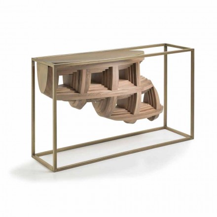 Luxury design console in solid walnut wood and Pardo metal Viadurini