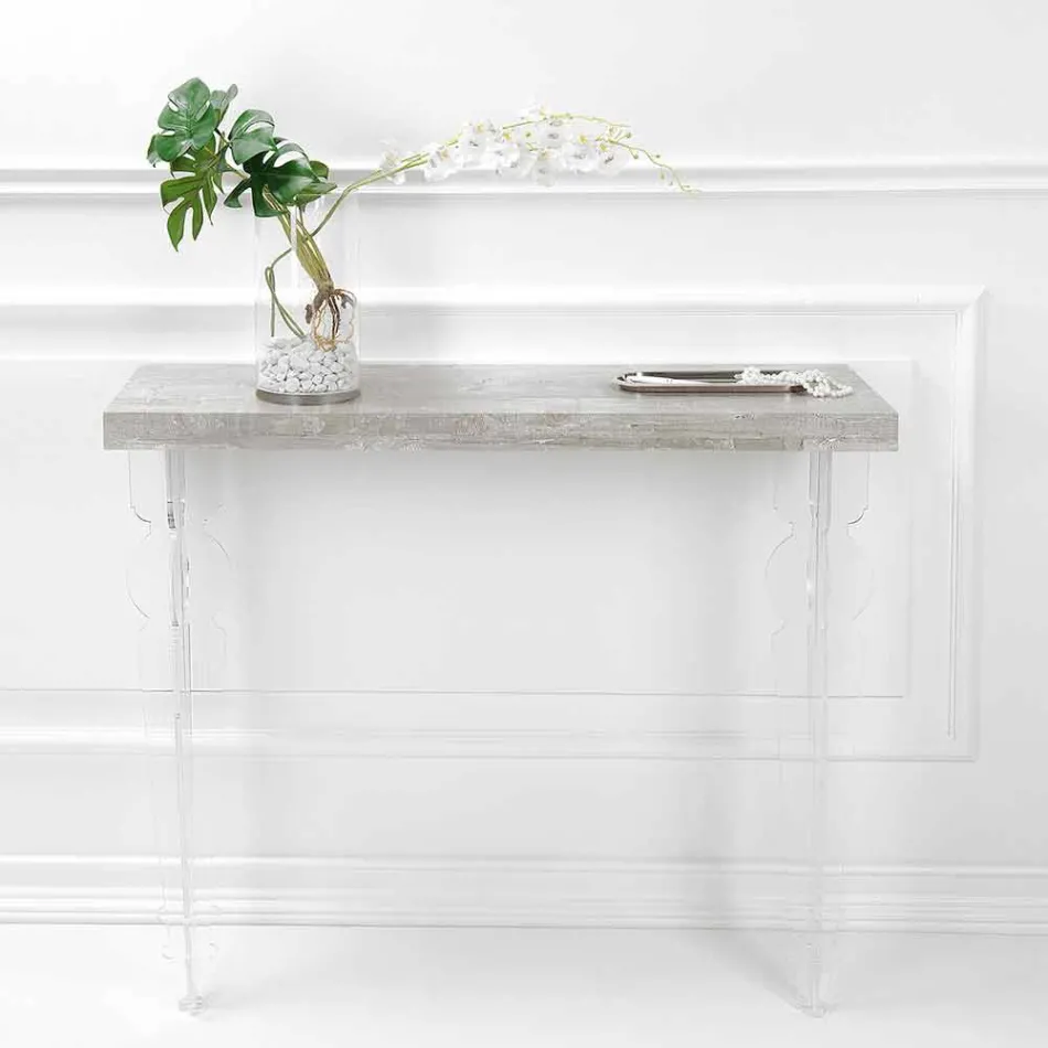 Wall Console Table in Gray White Wood or Corten and Plexiglass - Leopardi Viadurini