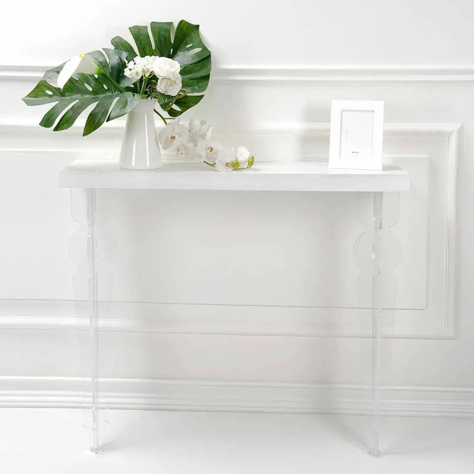 Wall Console Table in Gray White Wood or Corten and Plexiglass - Leopardi Viadurini