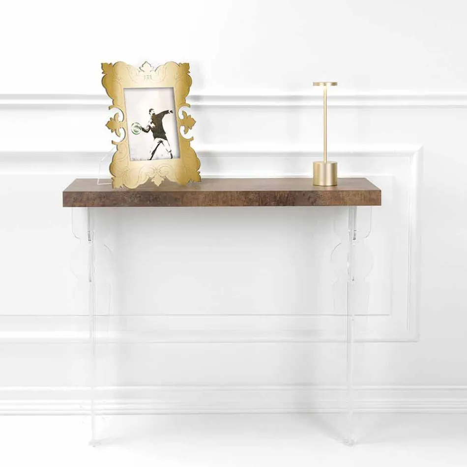 Wall Console Table in Gray White Wood or Corten and Plexiglass - Leopardi Viadurini