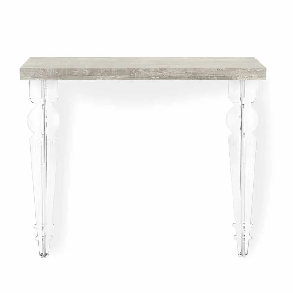 Wall Console Table in Gray White Wood or Corten and Plexiglass - Leopardi Viadurini
