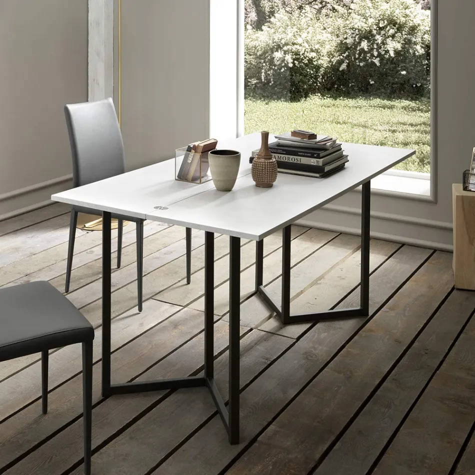 Extendable Console 150 cm in Metal and Melamine Made in Italy - Flap Viadurini