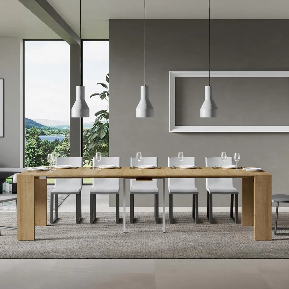 Extendable Console to 300 cm with 2-Leg Support Made in Italy - Phantom Viadurini