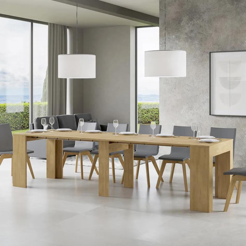 Extendable Console to 307 cm in Made in Italy Wooden Microparticles - Corona Viadurini