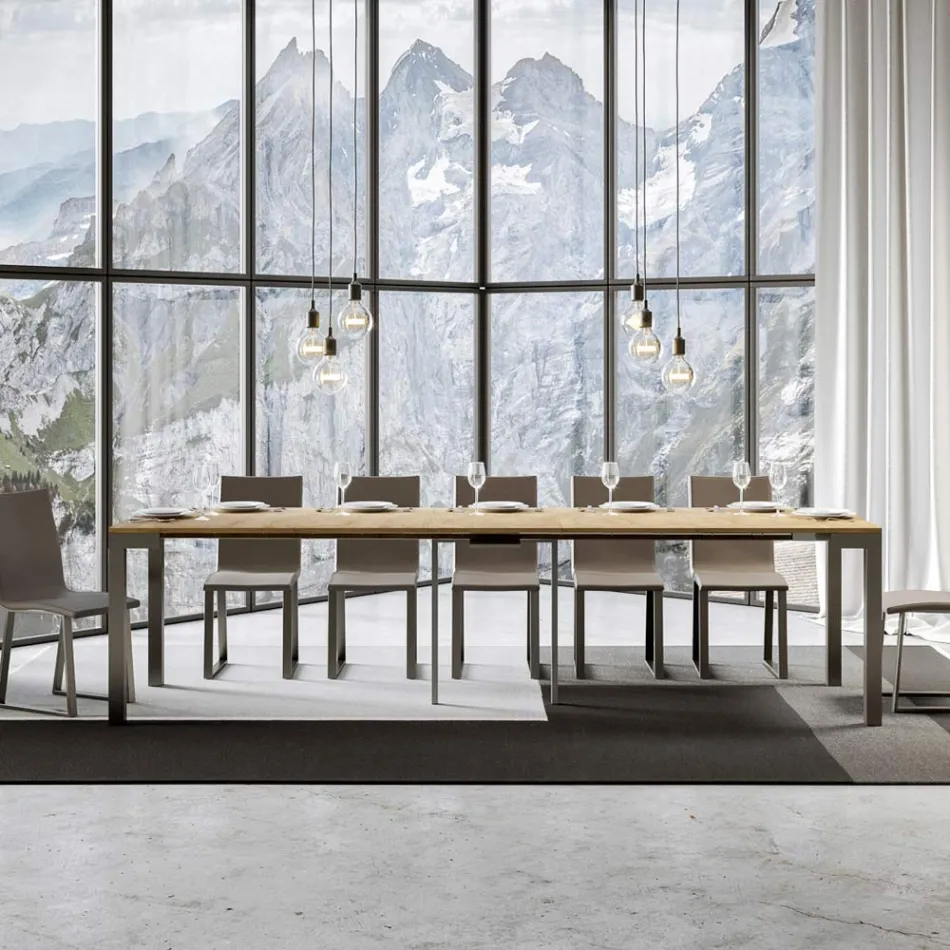 Extendable Console of Modern Design in Wood and Iron Made in Italy - Never Viadurini