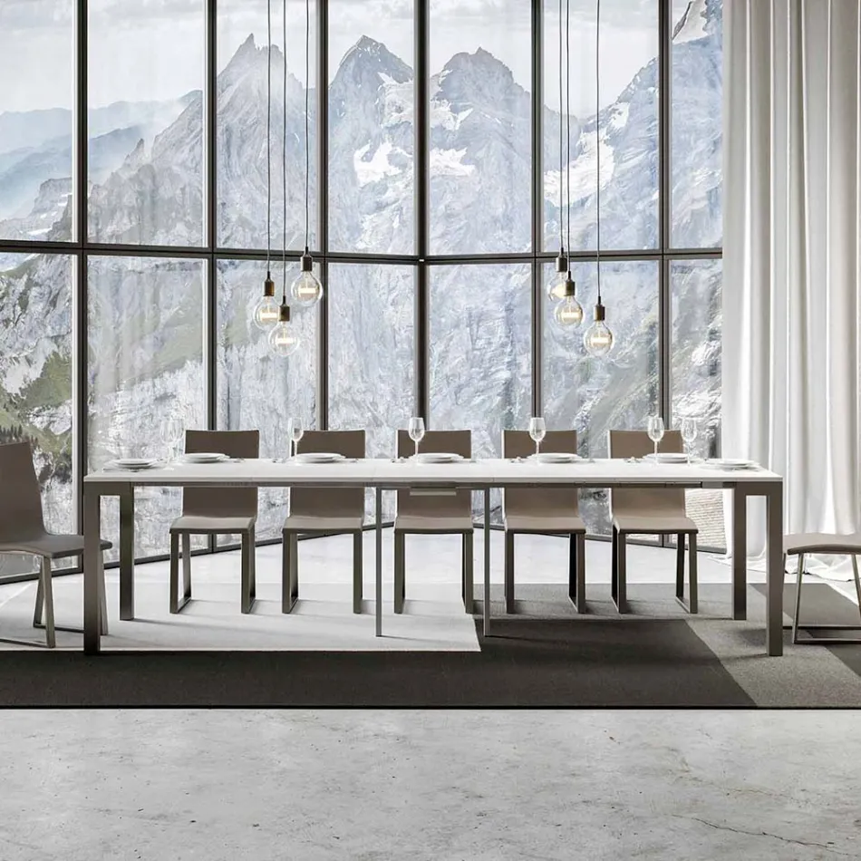 Extendable Console of Modern Design in Wood and Iron Made in Italy - Never Viadurini