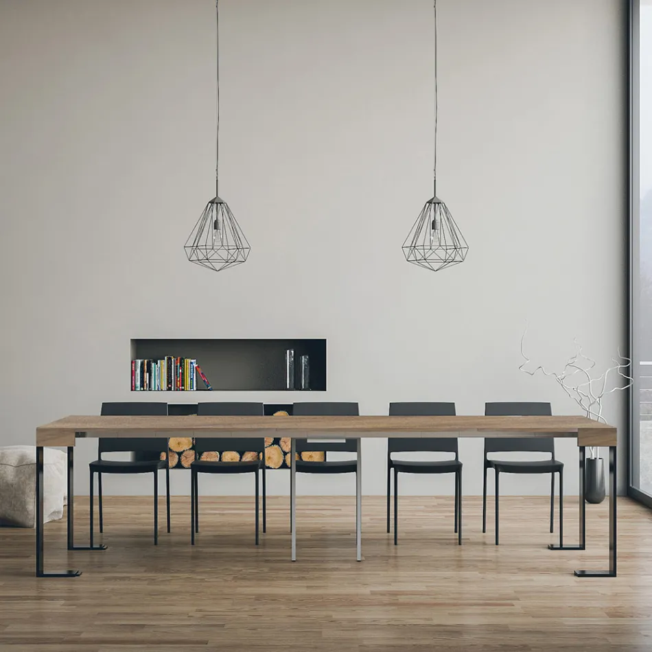 Extendable Console up to 300 cm with Anthracite Frame Made in Italy - Giant Viadurini