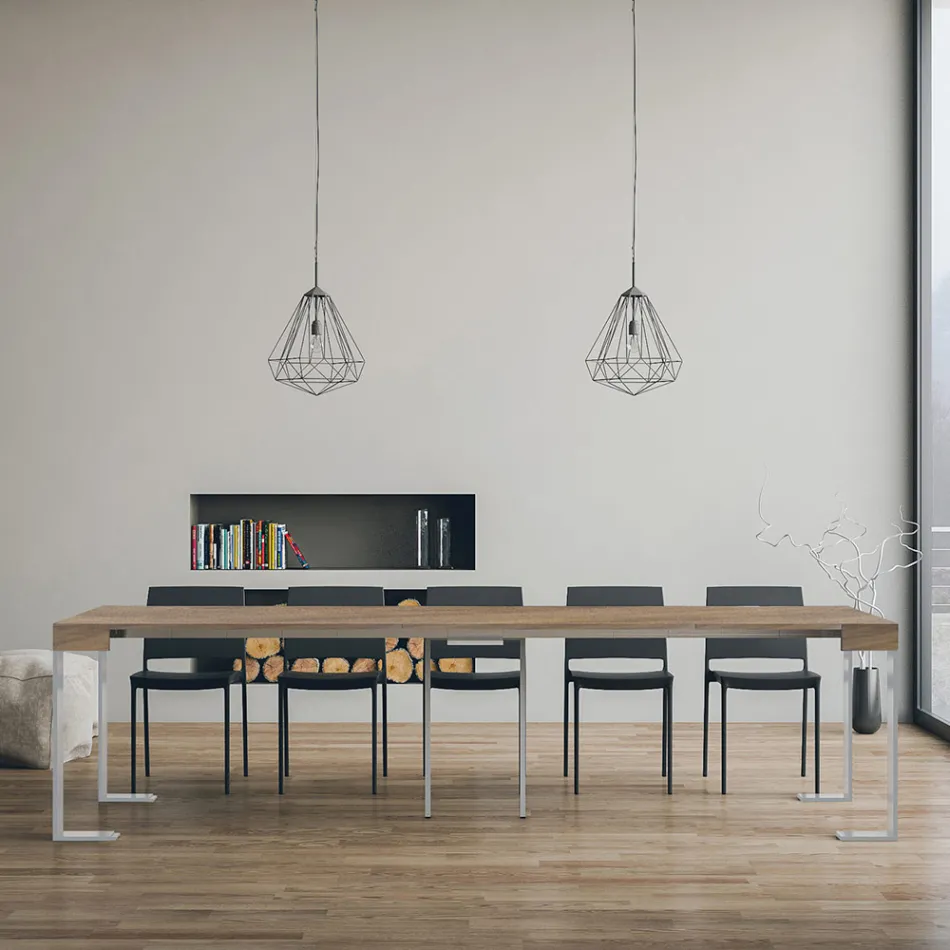 Extendable Console up to 300 cm with White Frame Made in Italy - Tesoro Viadurini
