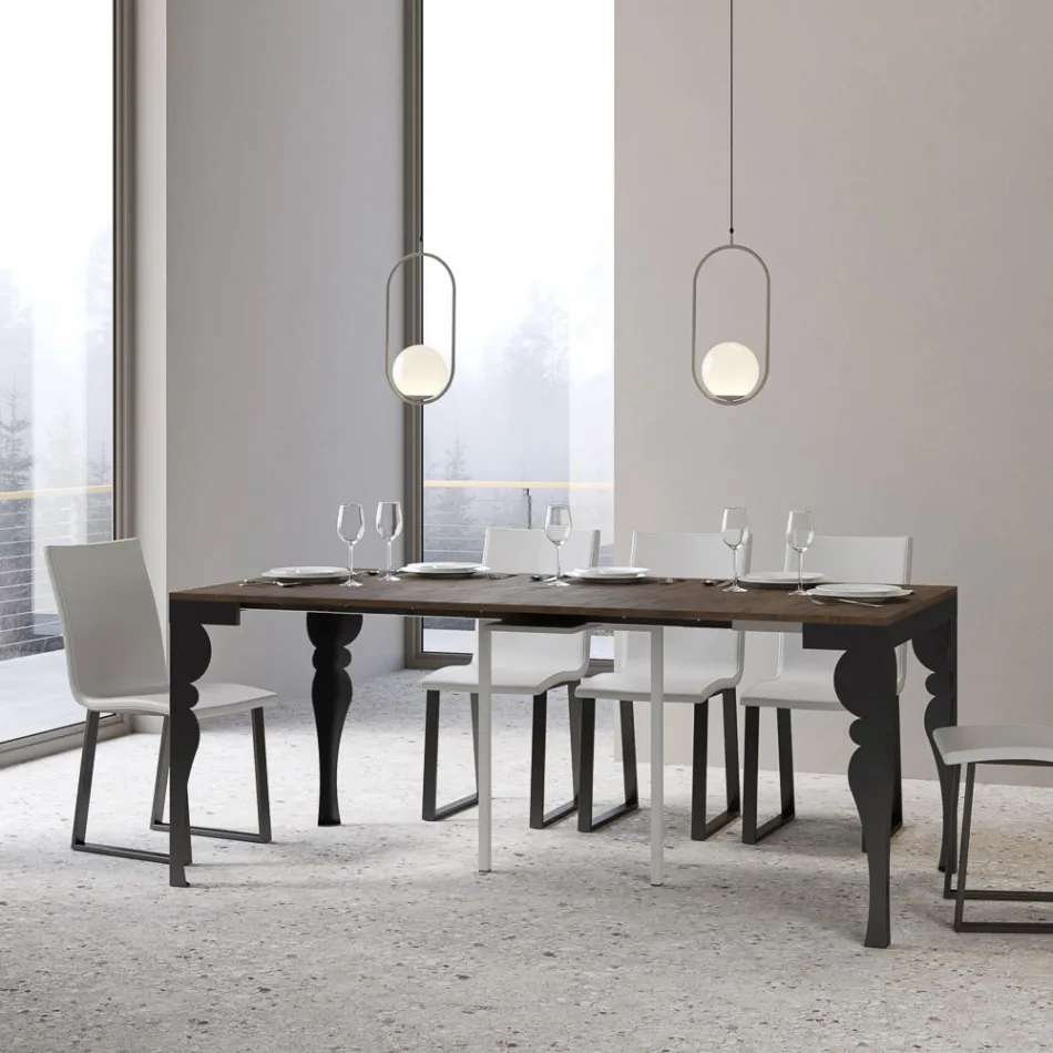 Modern Extendable Console in Anthracite Wood and Metal Made in Italy - Sassone Viadurini