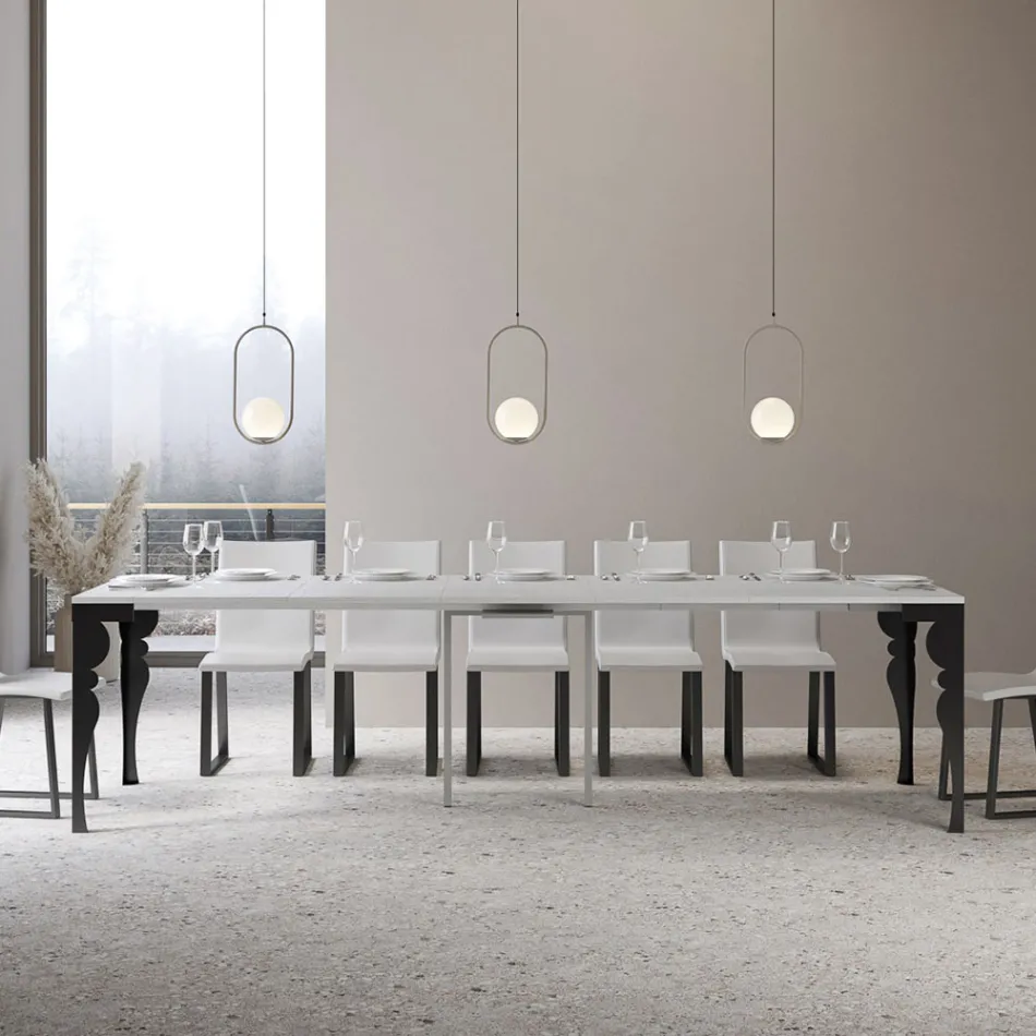 Modern Extendable Console in Anthracite Wood and Metal Made in Italy - Sassone Viadurini