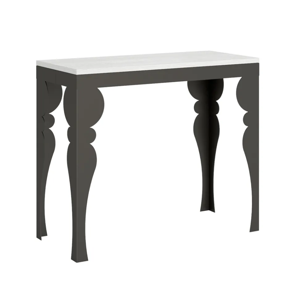 Modern Extendable Console in Anthracite Wood and Metal Made in Italy - Sassone Viadurini