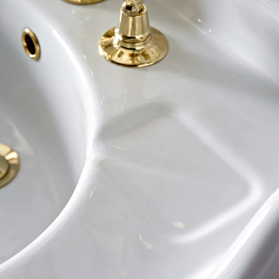 Vintage Ceramic Bathroom Console on Column, Made in Italy - Paulina Viadurini