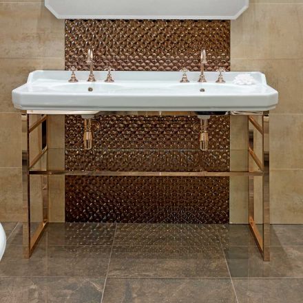 Bathroom Console Vintage L 135 cm with Double Bowl in Ceramic with Feet - Nausica Viadurini