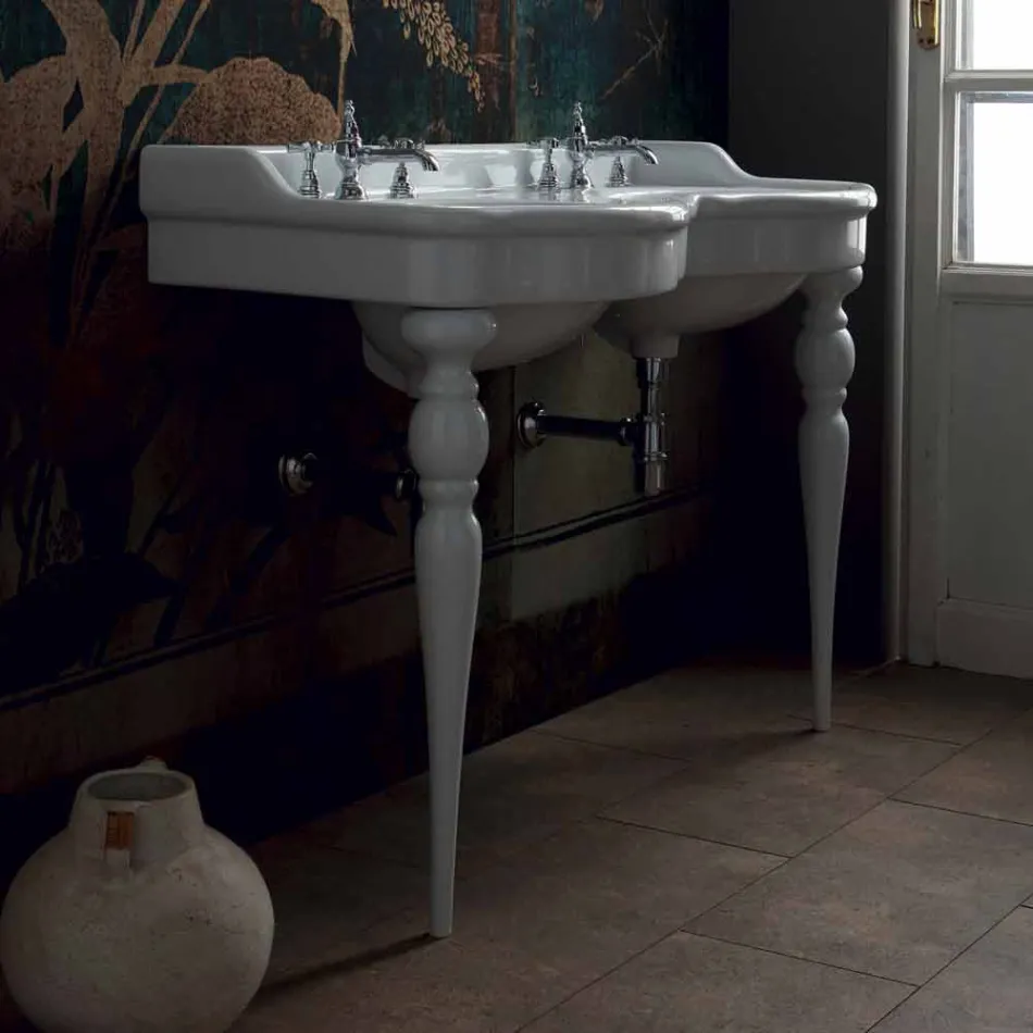 Classic double bowl bathroom console made in Italy, Magda Viadurini