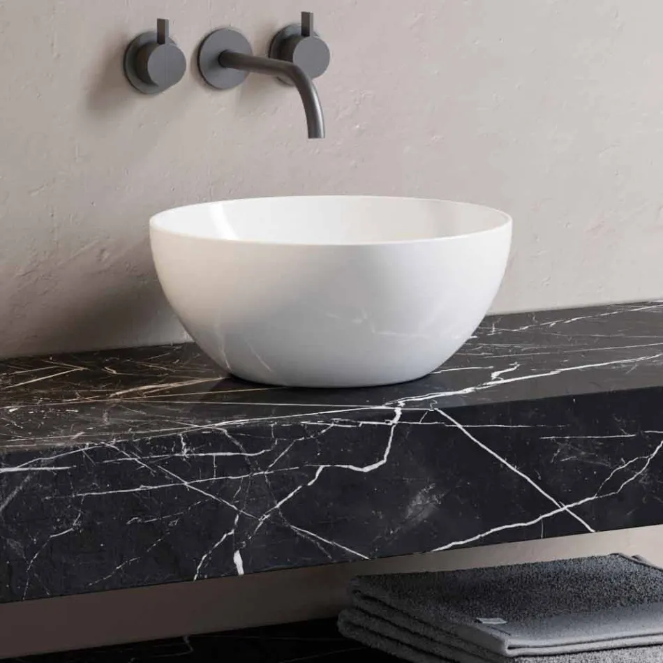 Bathroom Console with Washbasin and Shelf in Porcelain Stoneware 4 Finishes - Ramina Viadurini