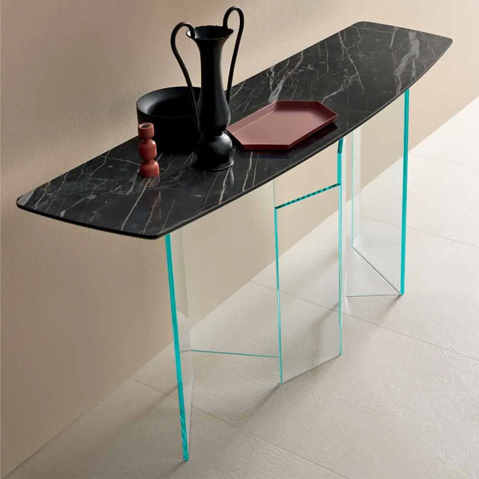 Made in Italy Design Console in Ceramic and Glass - Random Viadurini