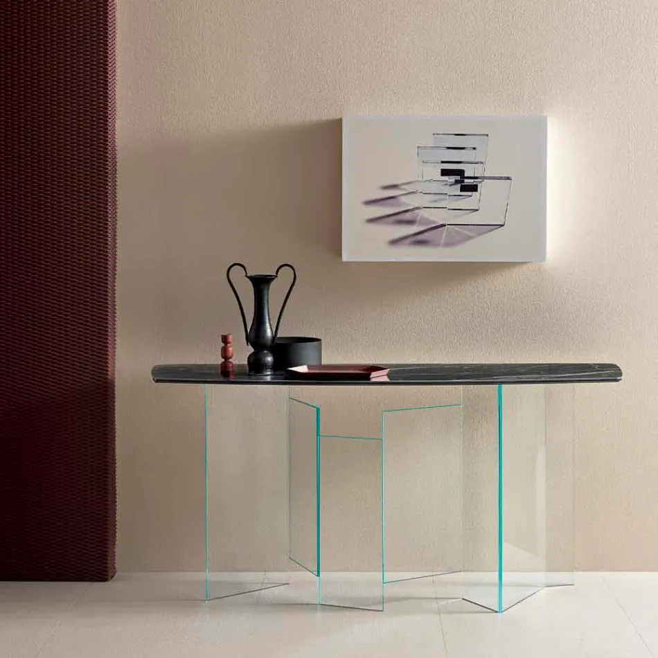Made in Italy Design Console in Ceramic and Glass - Random Viadurini