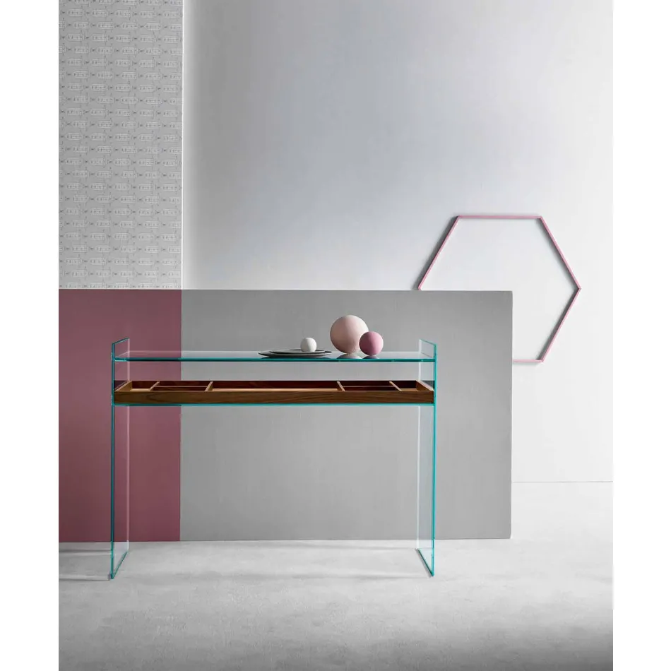 Design console in extra-clear glass with tray Made in Italy - Imperative Viadurini