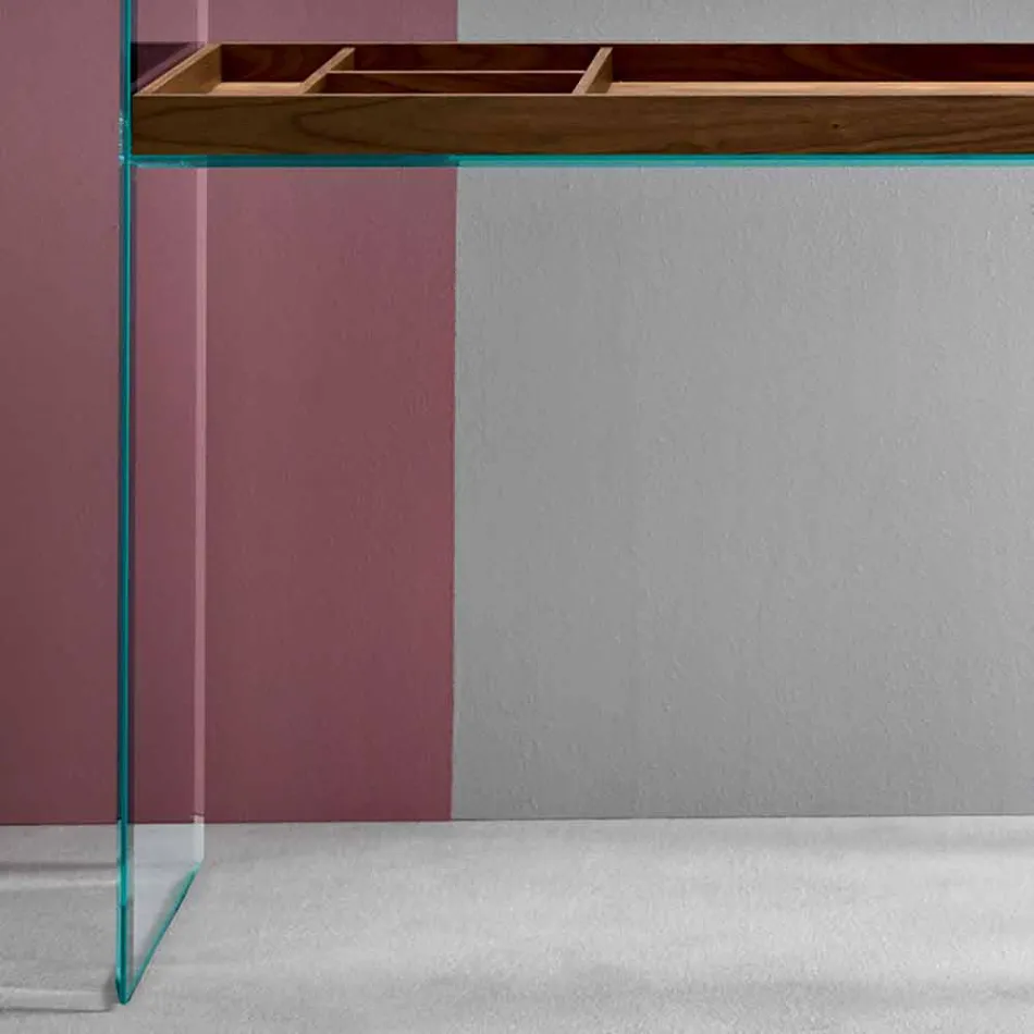 Design console in extra-clear glass with tray Made in Italy - Imperative Viadurini