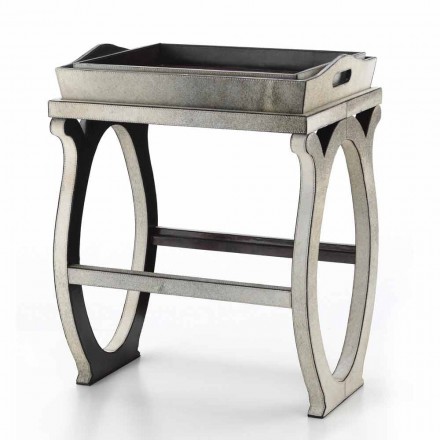 Modern design console with tray in Felicia gray pony leather Viadurini