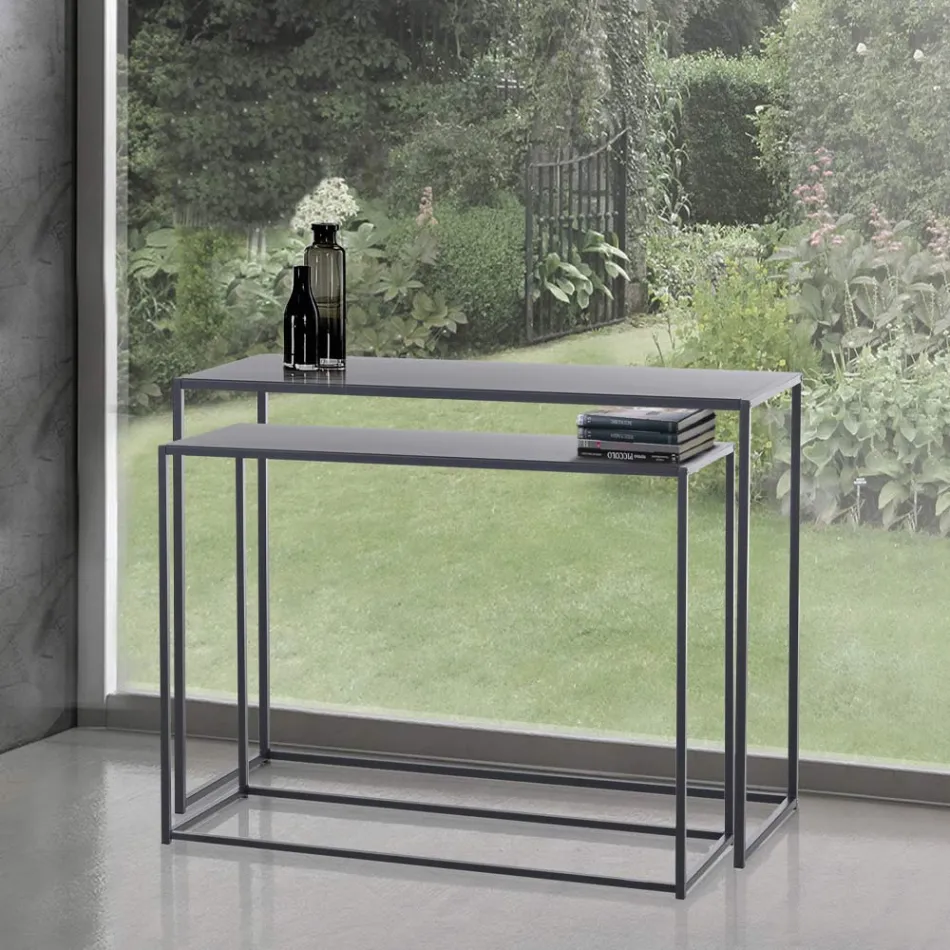 Double Console Made of Anthracite Steel - Osmium Viadurini