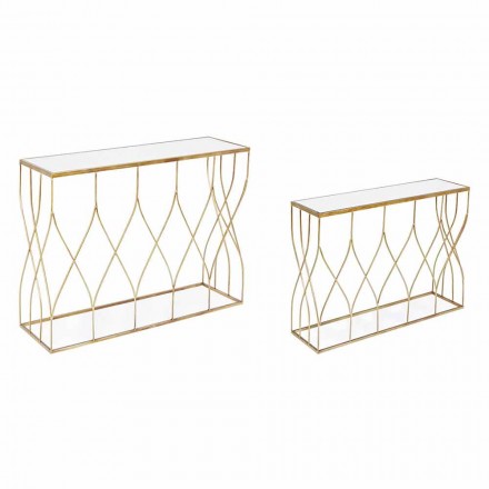 Elegant Console in Steel and Glass of Modern Design and Glamor 2 Pieces - Irene Viadurini