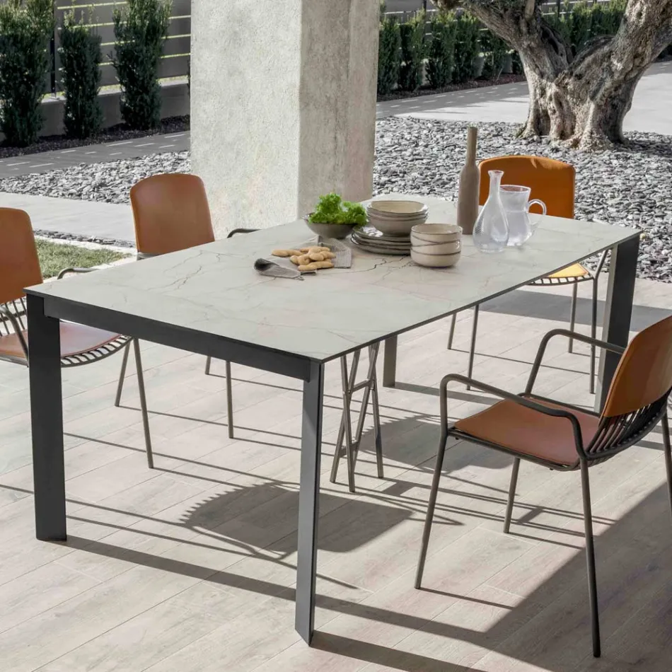 Extendable Outdoor Console with Metal Base and Hpl Top - Aghetto Viadurini