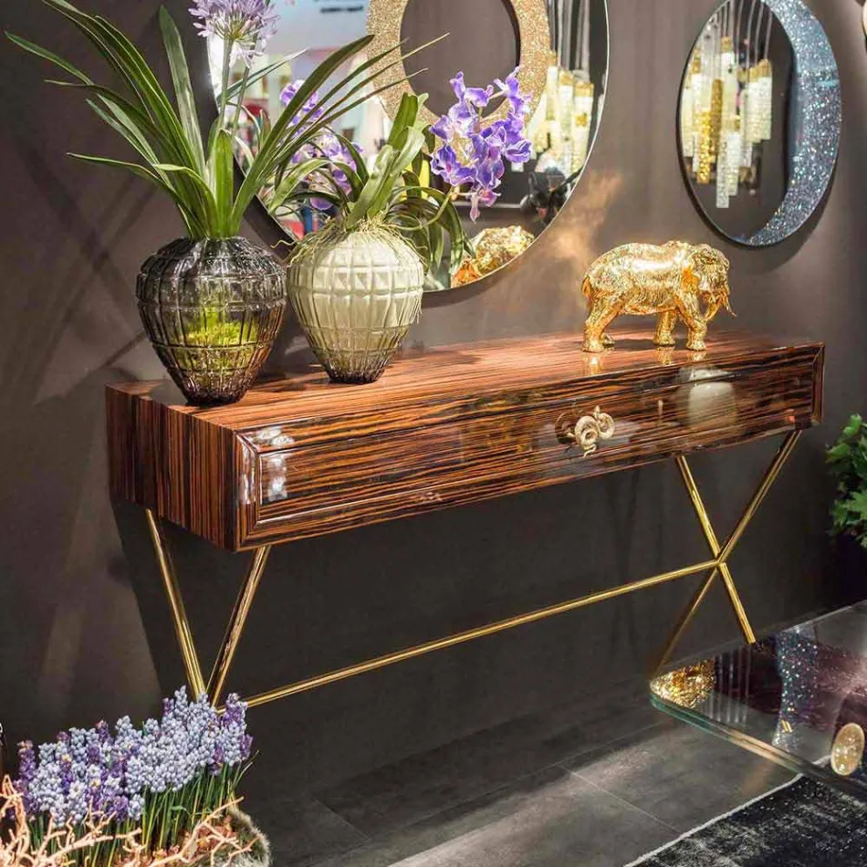 Console in polished ebony wood with sliding drawers Ada 4 Viadurini