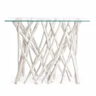 Consolle in Bleached Teak Wood and Luxury Design Glass Top - Francesca Viadurini