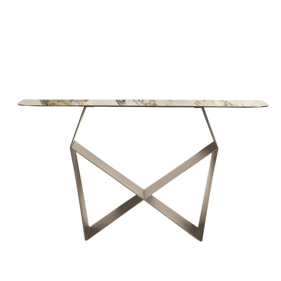 Concordia Metal Console Table with Marble-Effect Ceramic Top Made in Italy Viadurini