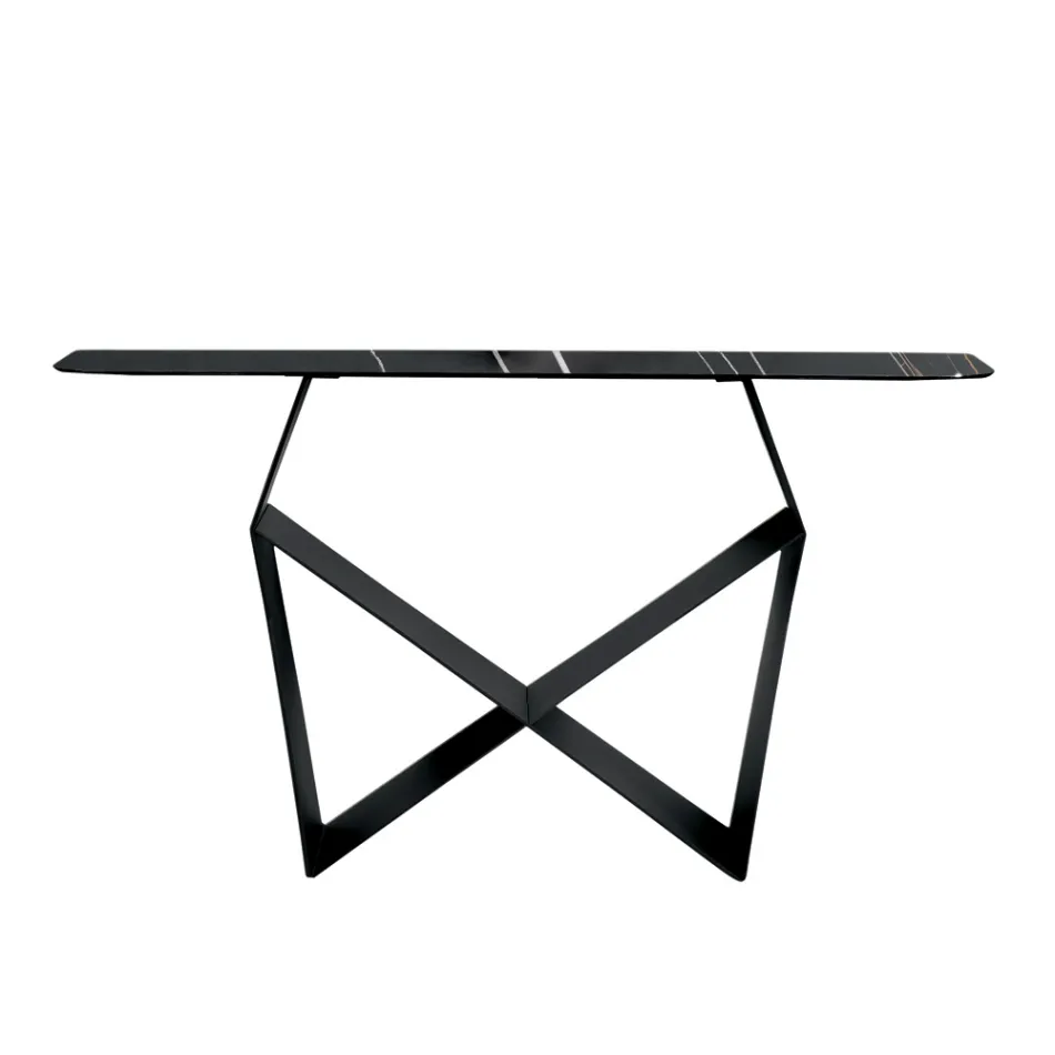 Concordia Metal Console Table with Marble-Effect Ceramic Top Made in Italy Viadurini