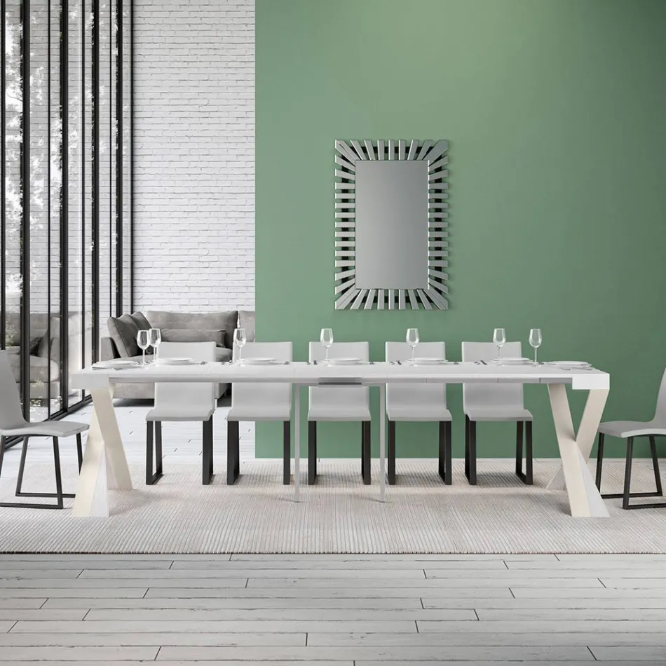 Modern Console Extendable to 300 cm with White Frame Made in Italy - Mirror Viadurini