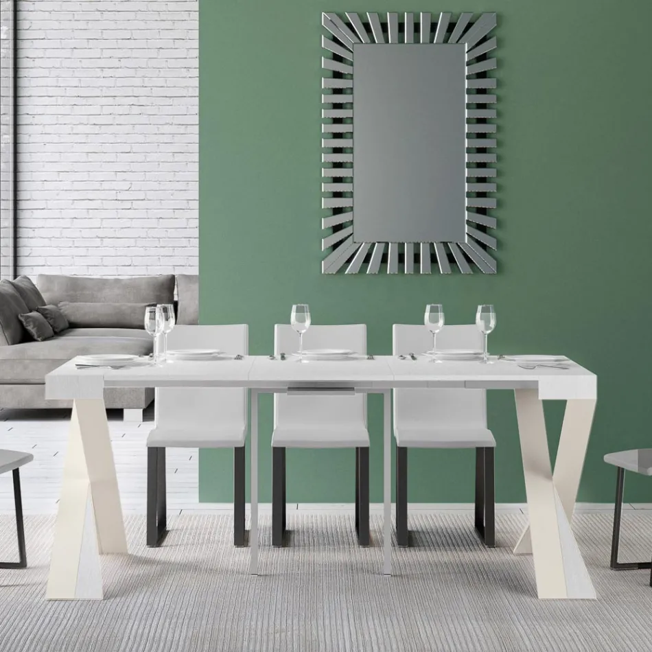 Modern Console Extendable to 300 cm with White Frame Made in Italy - Mirror Viadurini