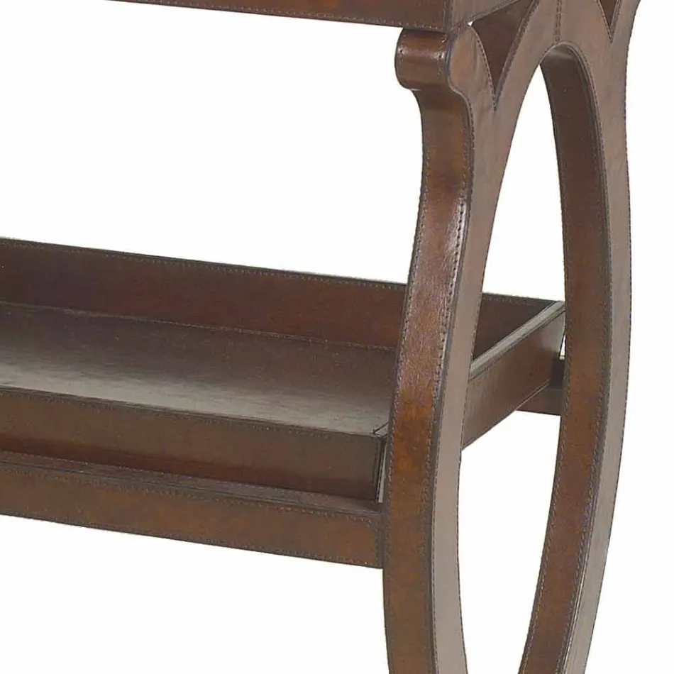 Modern console with Walter tray, upholstered in brown leather Viadurini